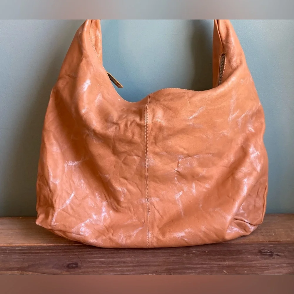 Women's Large Orange Leather Hobo Shoulder Bag